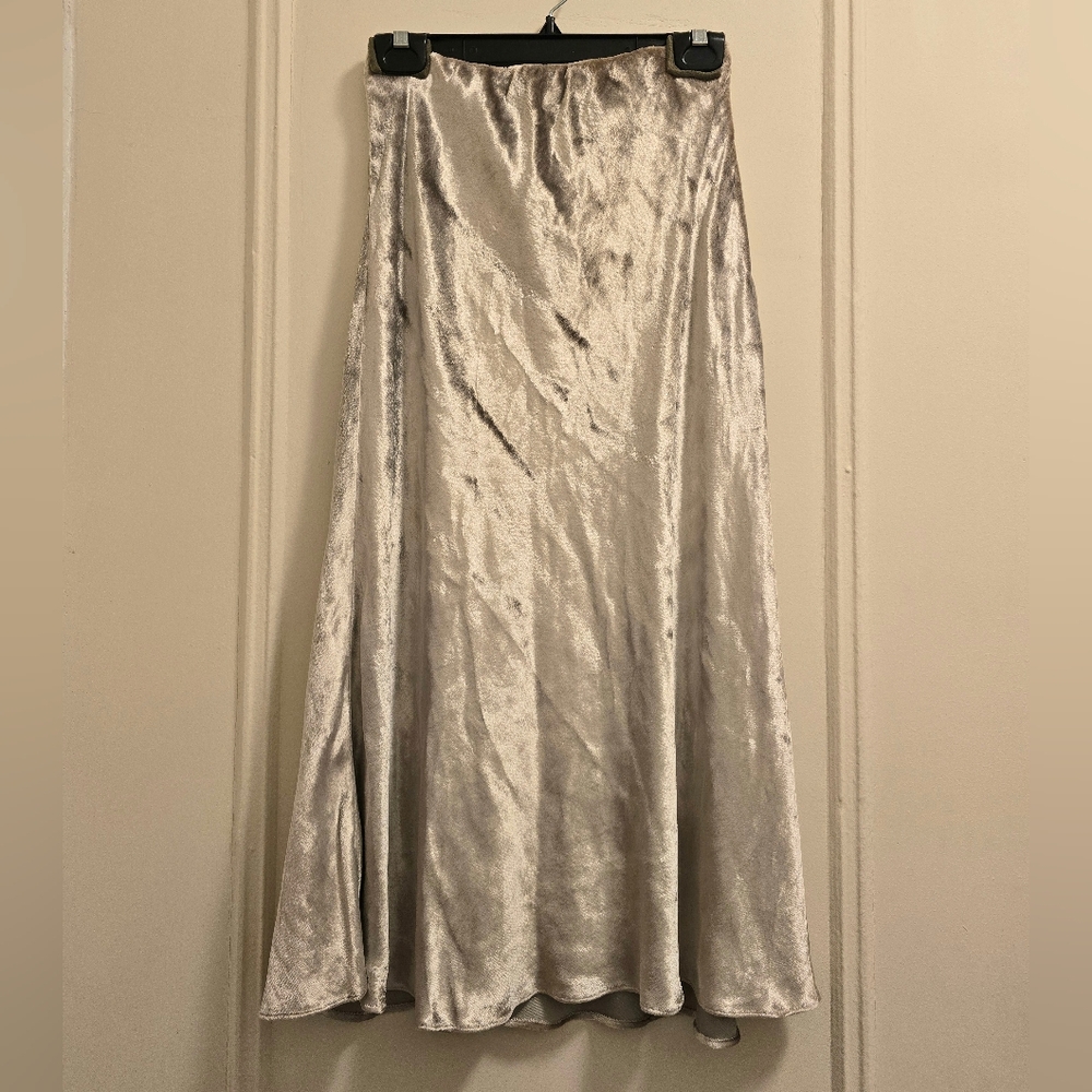 Polo Ralph Lauren Lush Velvet Flared Silver Midi Skirt | Sz 6 - Picture 3 of 16